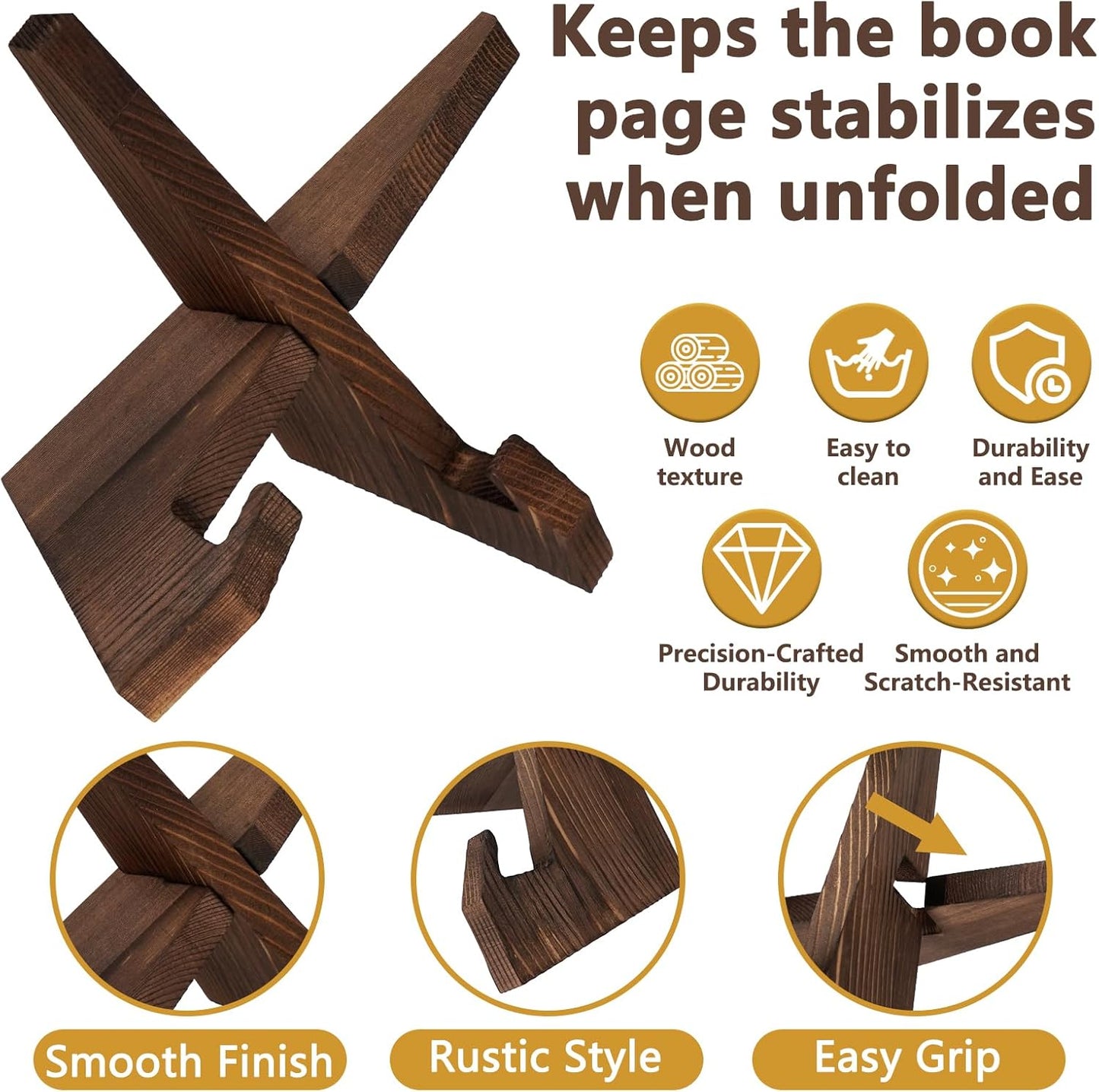 Cookbook Stand for Kitchen Counter, Wooden Rustic Book Stand, Rustic Recipe Book Holder, Cook Book Holder Stand with Natural Wooden