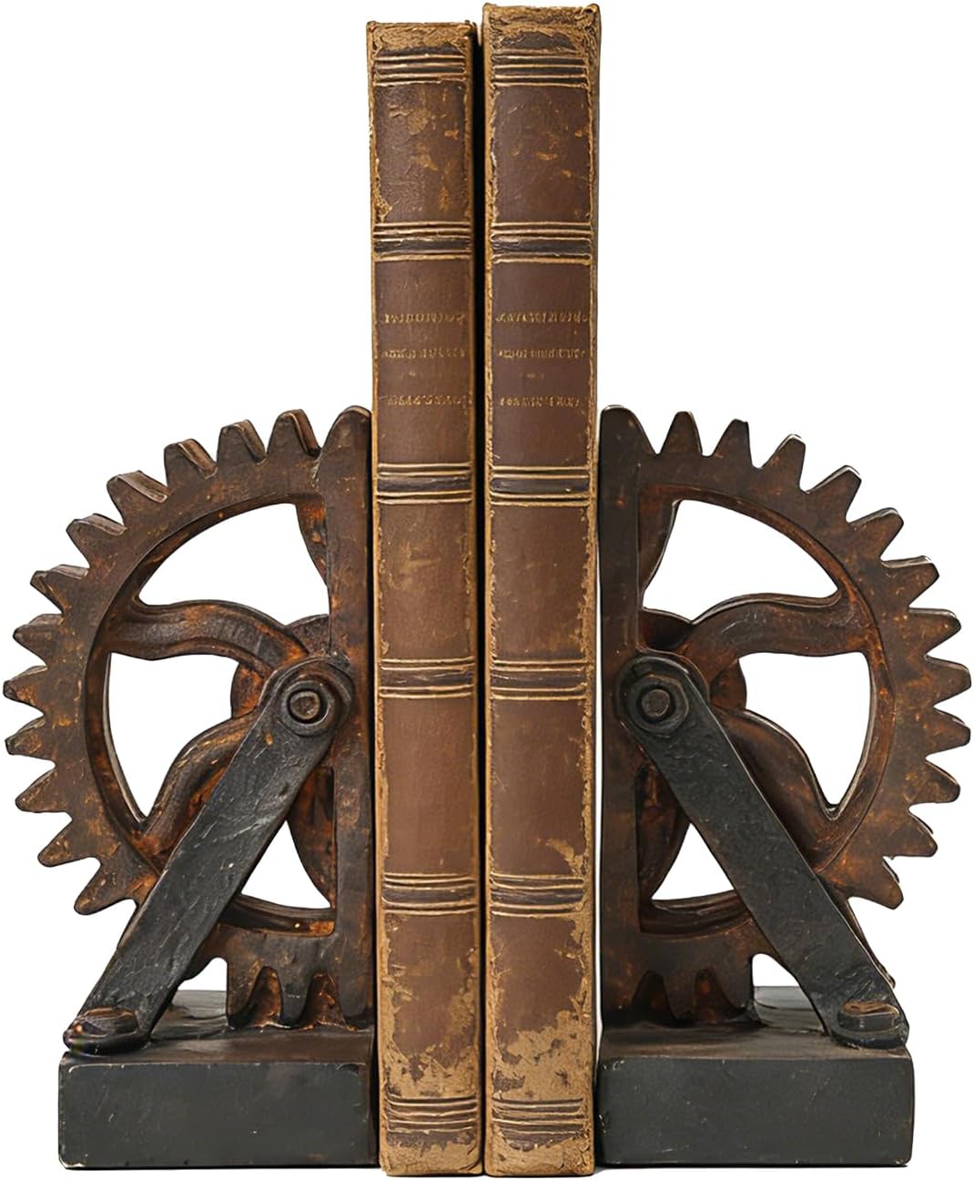 Braxio Decorative Bookends Industrial Gear - Set of 2 Steampunk Heavy Duty Non-Slip Book Supports for Shelves Desktop Book Ends for Office Library Desk Vintage Home Decor 4.7 x 3.5 x 7 Inch
