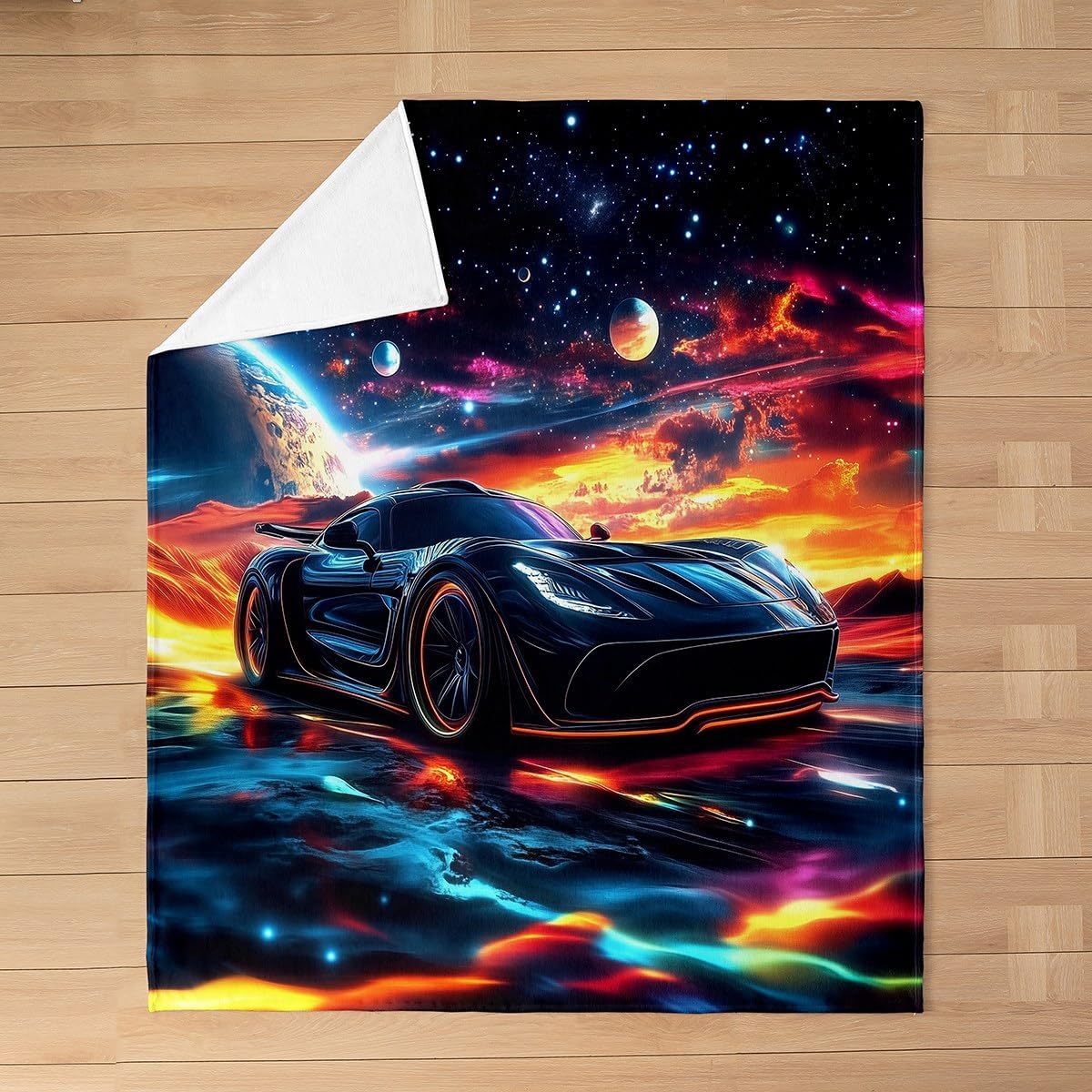 Erosebridal Kids Boys Sports Car Flannel Blanket Queen 90x90,Cosmos Outer Space Universe Blanket Race Cars Decor,Glitter Stars Racing Cars Fleece Blankets,Cool Speed Race Sports Car Throw Blankets