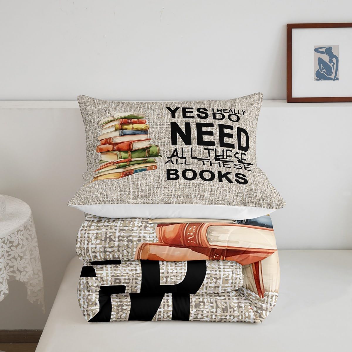 Castle Fairy Books Pattern Full Size Comforter Set,Book Lover Bedding Set for Adults Teens,Children Book Comforter Luxury Watercolor Quilt Set Room Decor 3Pcs