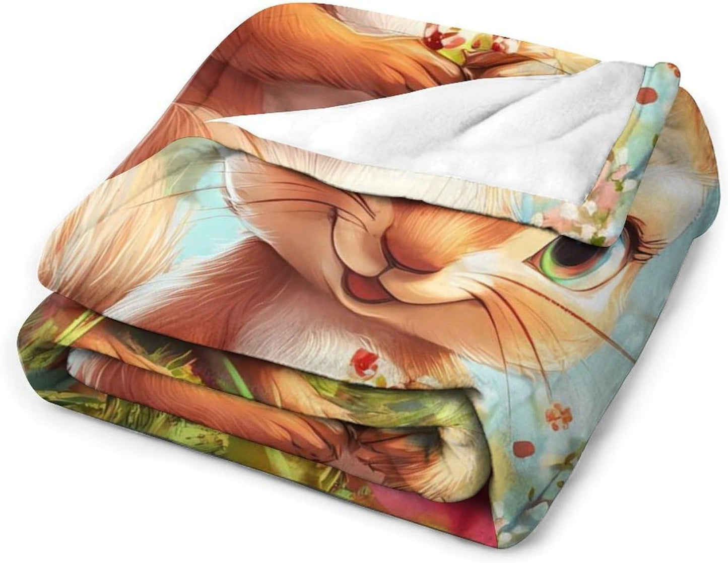 Cute Squirrel with Flowers Throw Blanket for Couch Bed Plush Cozy Fuzzy Flannel Blanket for All Season 60"x80"