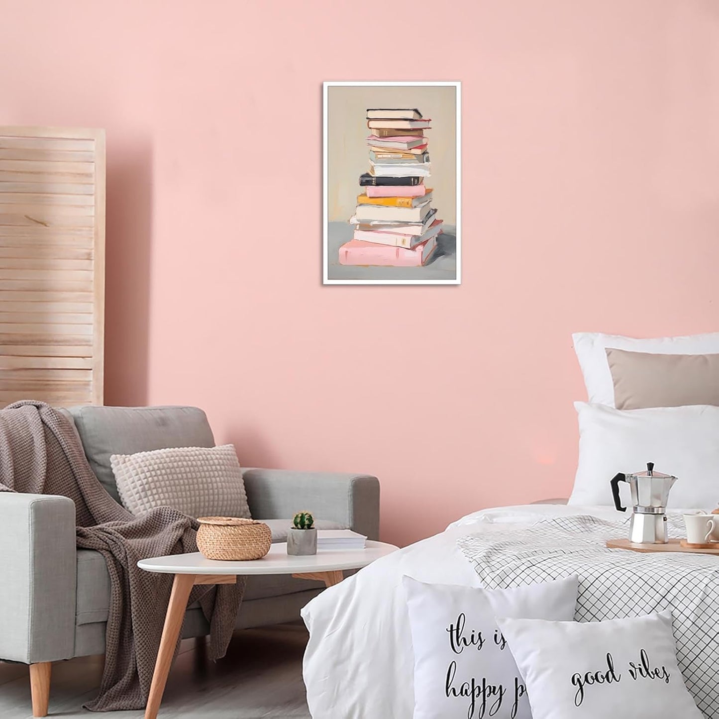 Book Lover Canvas Wall Art Trendy Colorful Book Stack Poster Inspirational Pastel Bookshelf Educational Prints Painting For Home Bedroom Classroom Library Living Room 12x16in Unframed