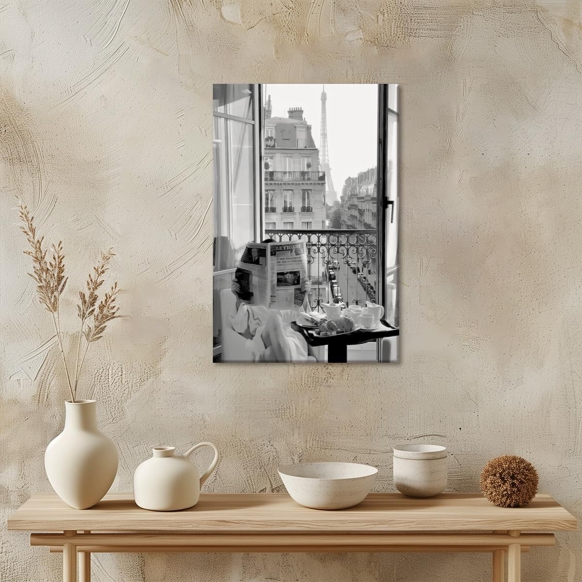 Parisian Vintage Girl Reading Newspaper Poster Black and White Fashion Wall Art Canvas Prints Painting Posters For Aesthetic Kitchen Home Bedroom Dorm Apartment Wall-8x12inch Unframed