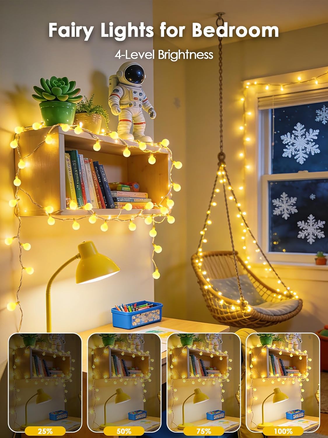 LORRYTE Connectable 43FT 100LED Globe String Lights | 8 Modes Warm White String Lights Plug in with Remote | Hanging Fairy Light for Indoor Outdoor Bedroom Party Classroom Christmas Tree Decor