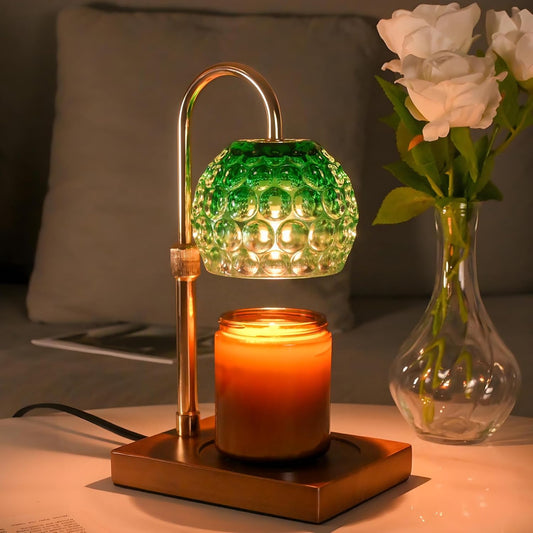 Candle Warmer Lamp Timer - Christmas Gifts for Women Mom, House Warming Gifts New Home Decor Modern Farmhouse Decor, Glass Candle Warmer Wax Melt with 2 Bulbs Green