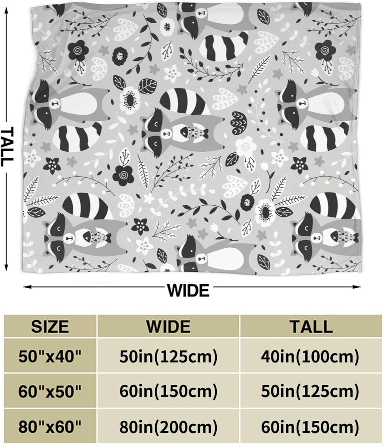 Cute Raccoon Throw Blanket Super Soft Warm Bed Blankets for Couch Bedroom Sofa Office Car, All Season Cozy Flannel Plush Blanket for Girls Boys Adults, 60"X50"
