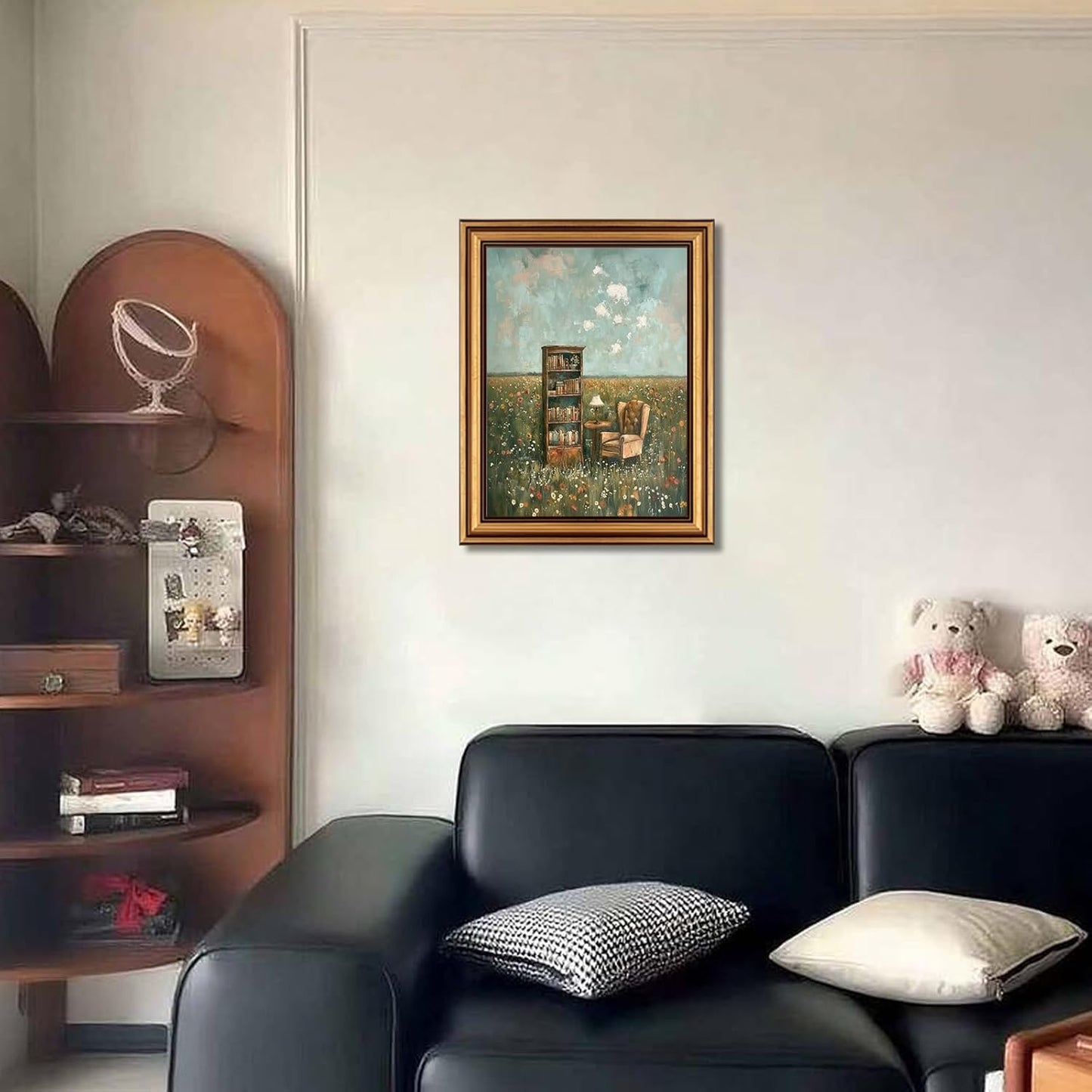 Devunaty Vintage Gold Framed Wall Art for Living Room, Whimsical Book Lover Wall Decor Aesthetic, Country Flower Field Canvas Print Painting, Rustic Farmhouse Book Pictures for Bedroom Library 9"x11"