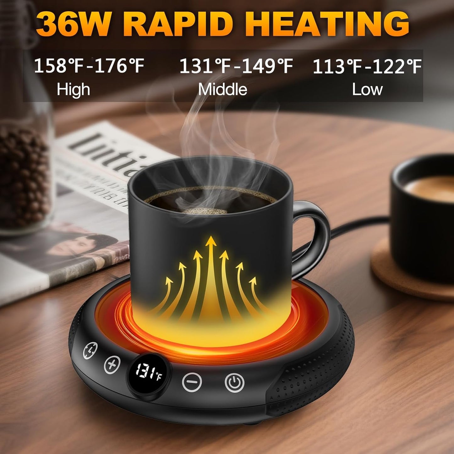 Mug Warmer, 36W Coffee Cup Warmer for Desk with Temperature Display 8-Temp Settings Controlled Heating Coffee Candle Warmer Plate for Beverage Gifts Accessories for Women Men