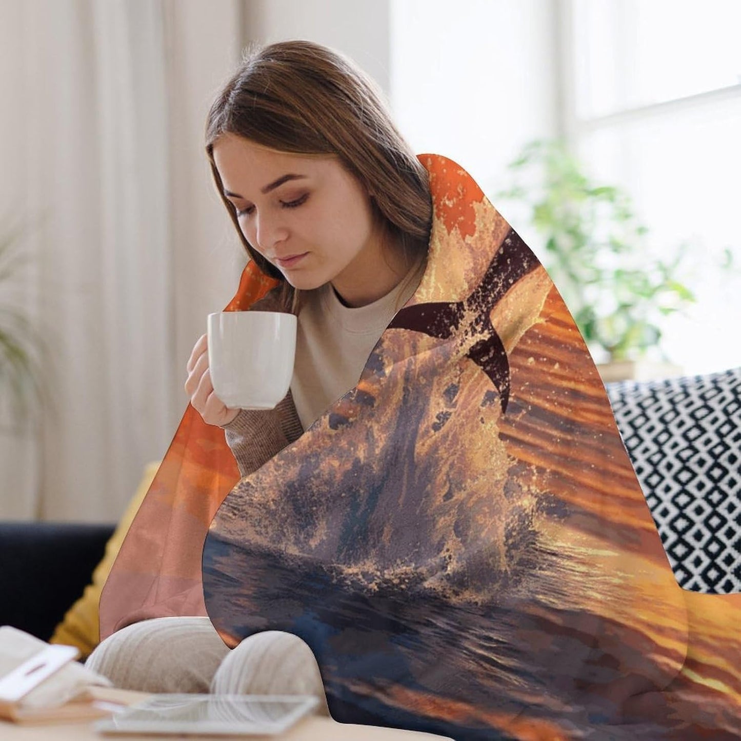 Sunset Dolphin Blanket Super Soft Lightweight Throw Blanket Cute Cozy Warm Bed Blanket Decorative Fuzzy Blanket All-Season Home Decor Gift for Sofa Couch Living Room 30"*40"（76 * 100cm）
