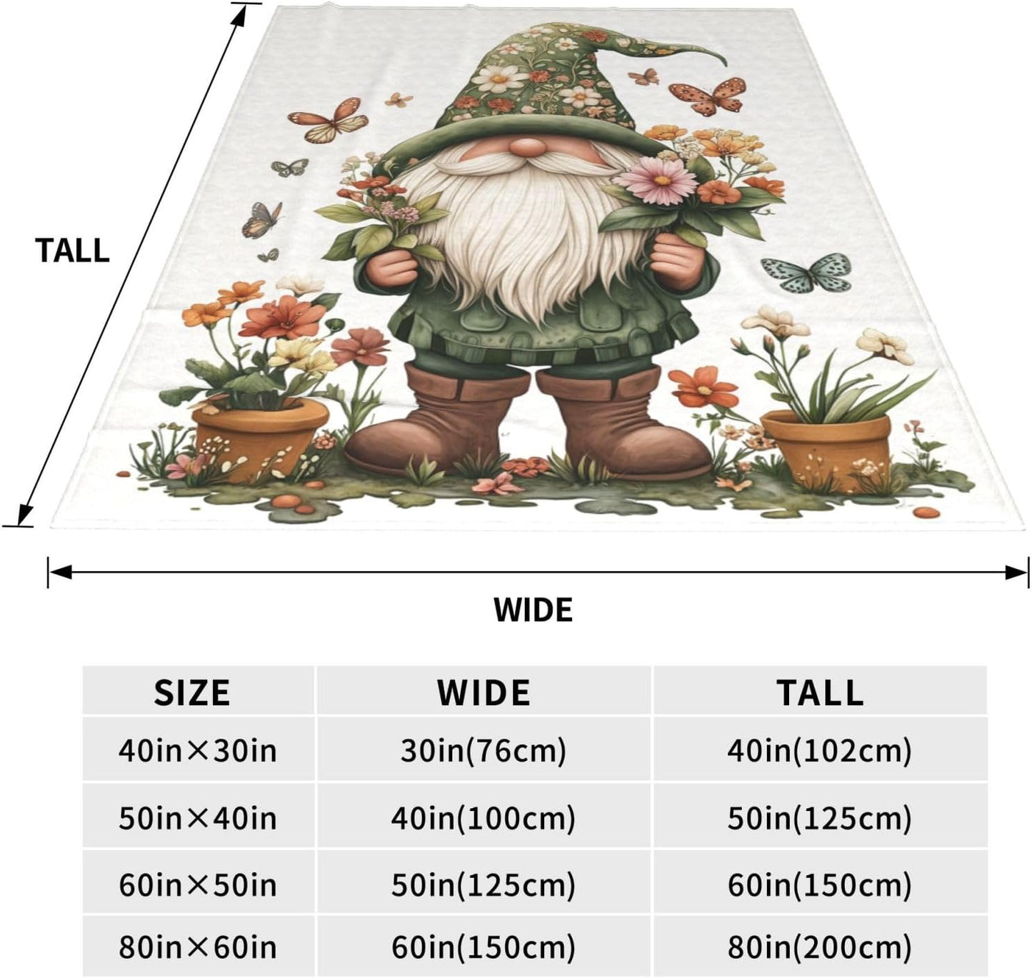 Gnome Flowers Blanket Floral Flannel Throw Blanket Lightweight Soft Warm Cozy Travel Blanket for Bed Couch Sofa Living Room Bedroom Gift for Women Men Girls Boys All Season 60"x50"