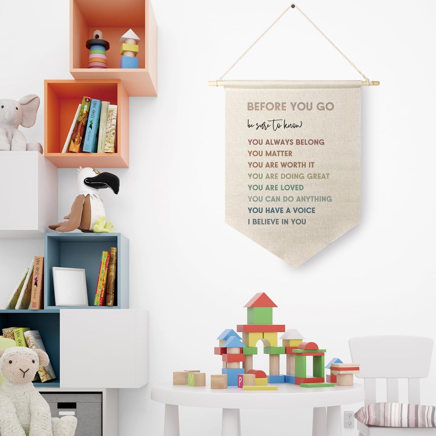 Qpenm Mental Health Sign Hanging Wall Canvas Banner, Boho Motivational Hanging Pennant Flag Prints, Positive Quote Home Wall Decor, Office Decorations for Work poster&prints