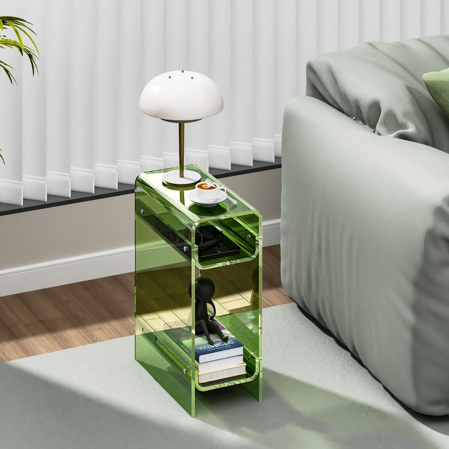 Clear Acrylic Side Table, Narrow Nightstand Bedside Table for Bedroom, Skinny Small End Table (Green, 8.7'' x 15.7'' x 21.7")