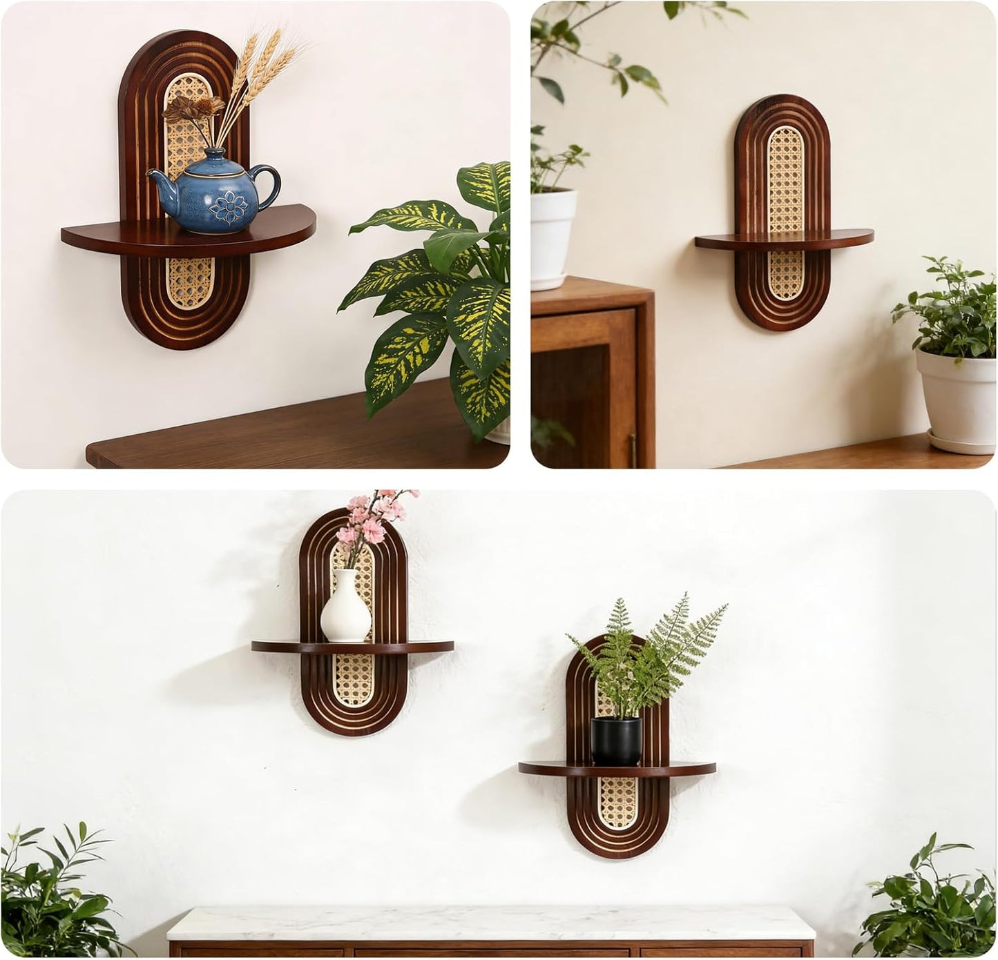 Small Floating Shelf for Wall, Decorative Shelf Set of 2, Boho Shelves for Living Room, Bedroom, Office, Nursery Room (Walnut)