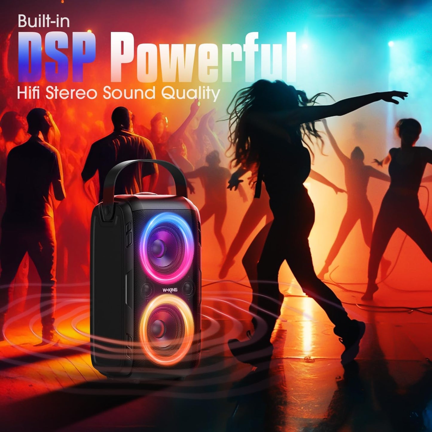 W-KING Party Bluetooth Speaker Boom Box, 180W Max Big Large Loudest Wireless Outdoor Portable Speaker 4 Drivers with 2*4.04'' Subwoofer, 80W HD Huge 105dB Pulse Natur Deep Bass, IPX5/24H/EQ/USB/TF/AUX