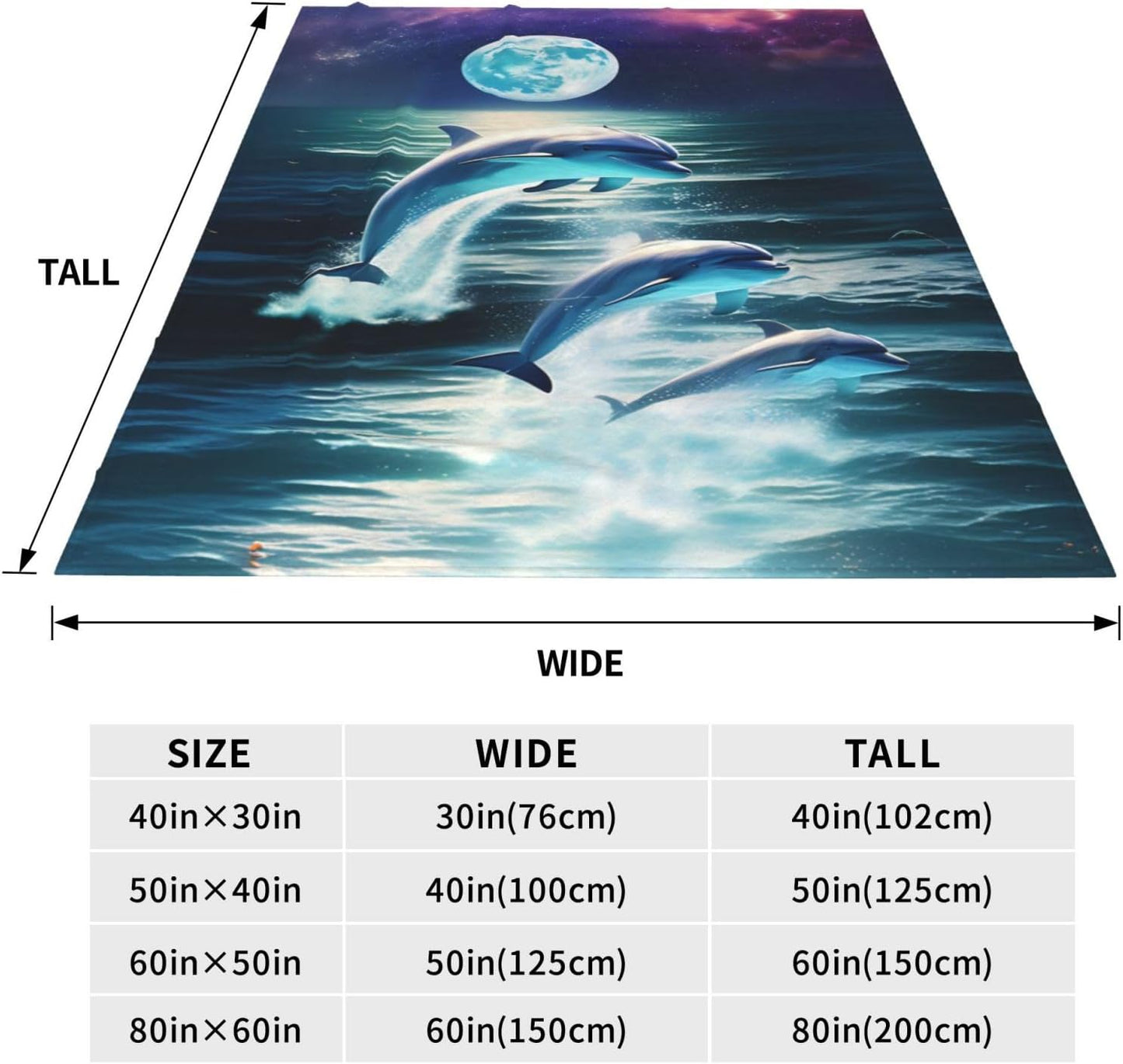 Dolphin Blanket for Kids Women Adults Dolphin Blanket Gifts 60" x 50" Flannel Dolphin Moon Ocean Throw Blanket for Bed Living Room Sofa Couch Soft Warm Lightweight Cozy Dolphin Decor
