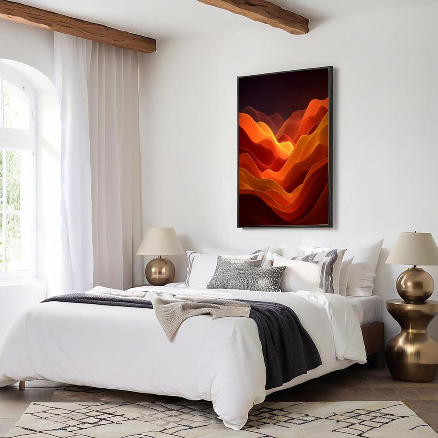 GDJSMIN Minimalist Style Wall Art, Abstract Orange Wave Illustration Poster For Reading Room Living Room Decor 24 X 36 Inch Unframed