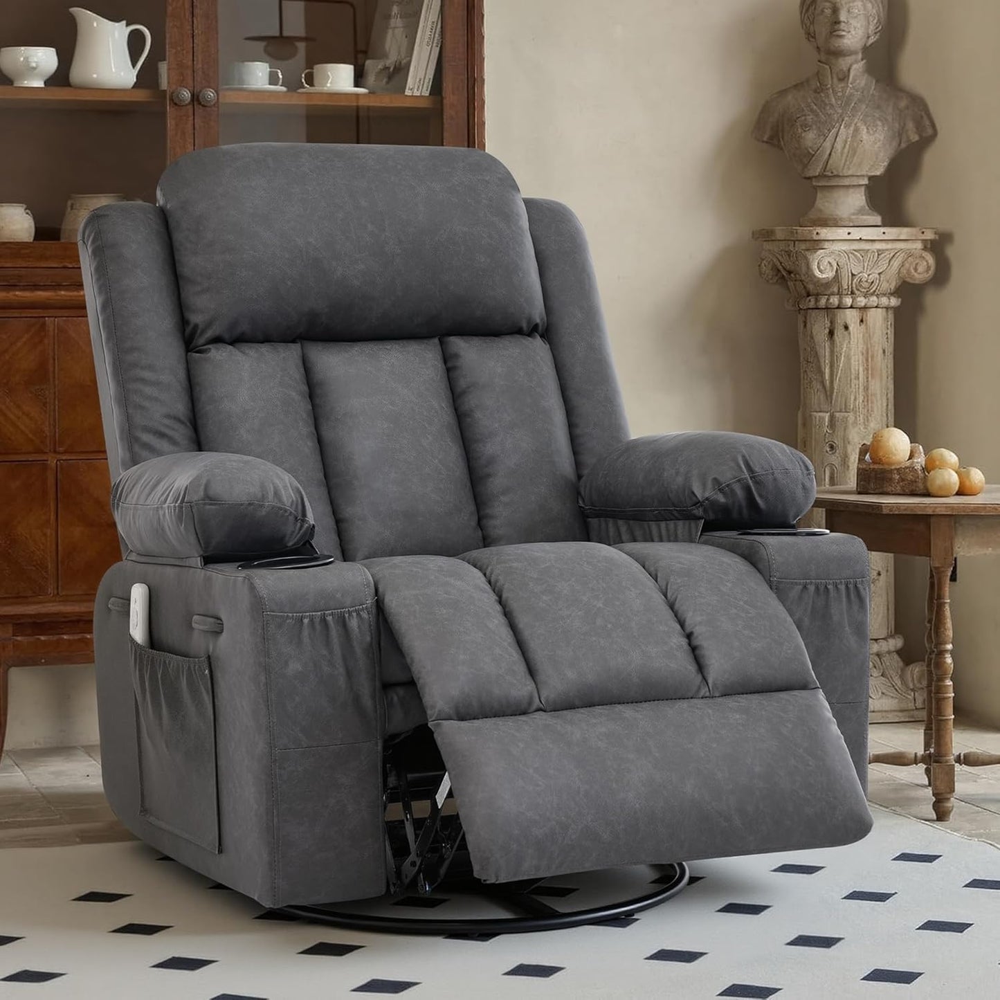 Rocker Recliner Chair with Heat and Massage for Adults Elderly Oversized 360 Swivel Recliners Chairs Single Sofa Seat for Living Room Bedroom