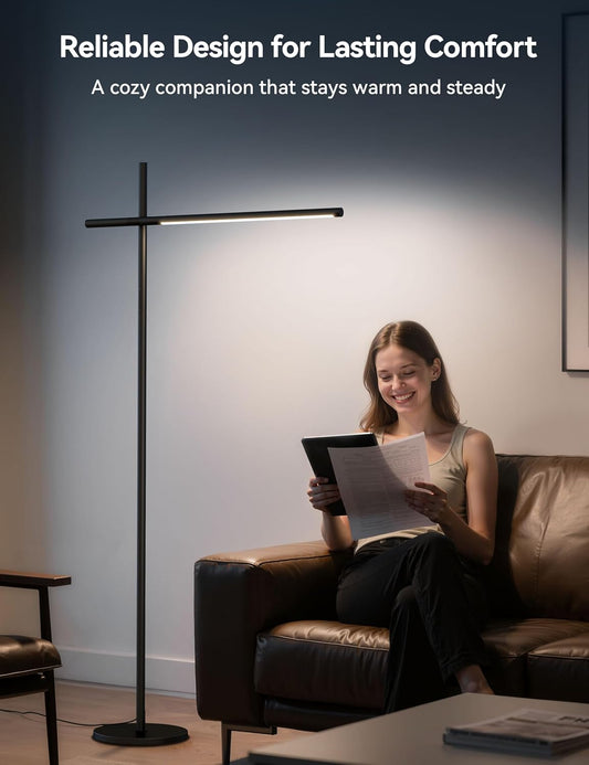 Tubicen Rotatable Corner Floor Lamp Triple-Joint 190° Arm 330° Head Rotation Standing Lamp 3 Color 4-Stage Touch Dimmable Modern LED Corner Floor Lamp for Bedroom Office Living Room Bedside Work