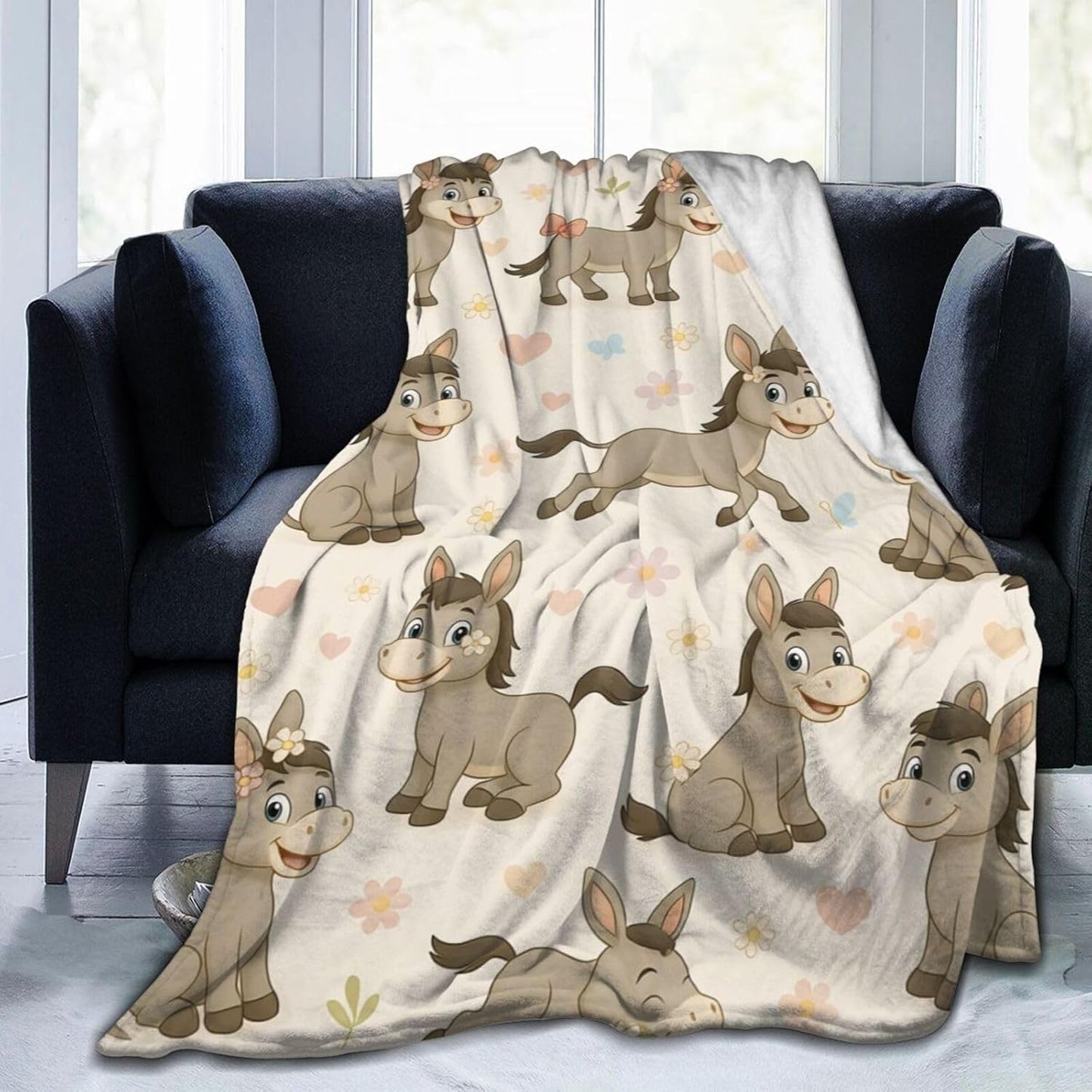 Cute Donkey Throw Blanket Funny Animal Donkey Blanket Soft Cozy Fleece Fuzzy Plush Warm Stuff Bedding Nursery Toddler Baby Blankets Gifts for Boys Girls Kids Adult Men Women 40"X50"