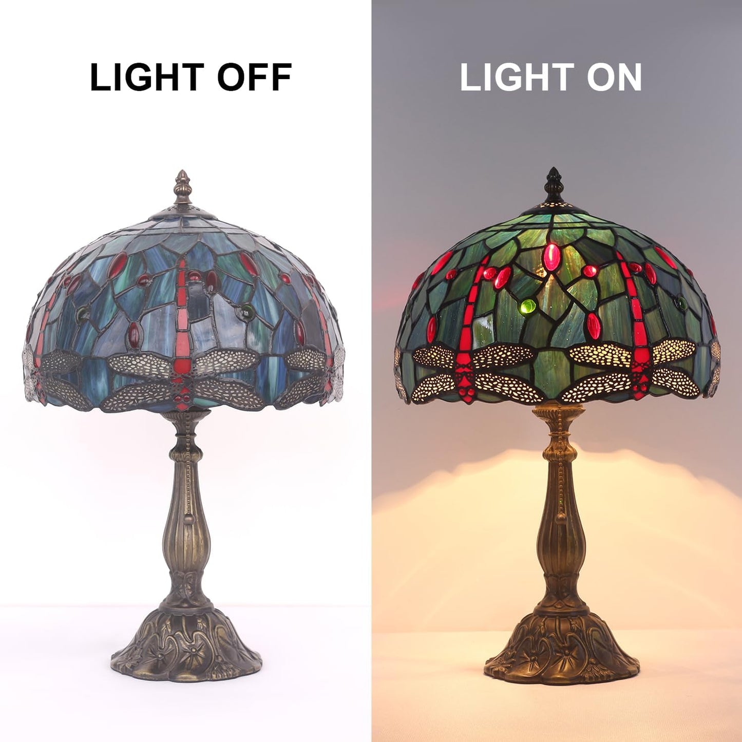Tiffany Lamp,W12H19 Inch Stained Glass Table Lamp,Antique Desk Light,Art Decor Table Lamp(Dragonfly