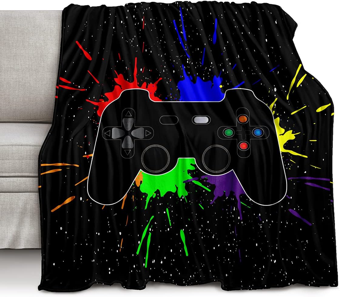 lirs Bedding Gaming Throw Blanket 60" x 50’’ Super Soft, Fleece, Gamer Gift for Couch Sofa for for Kids Boys Teens Video Game (MT-A01, 60’’x50)