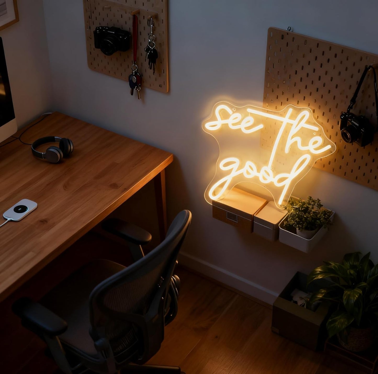 See the Good Neon Sign, Inspirational Quote White LED Neon Light, USB Powered Decorative Light for Home Bedroom Living Room Office Wall Table Decor 9.1 x 16.9 In