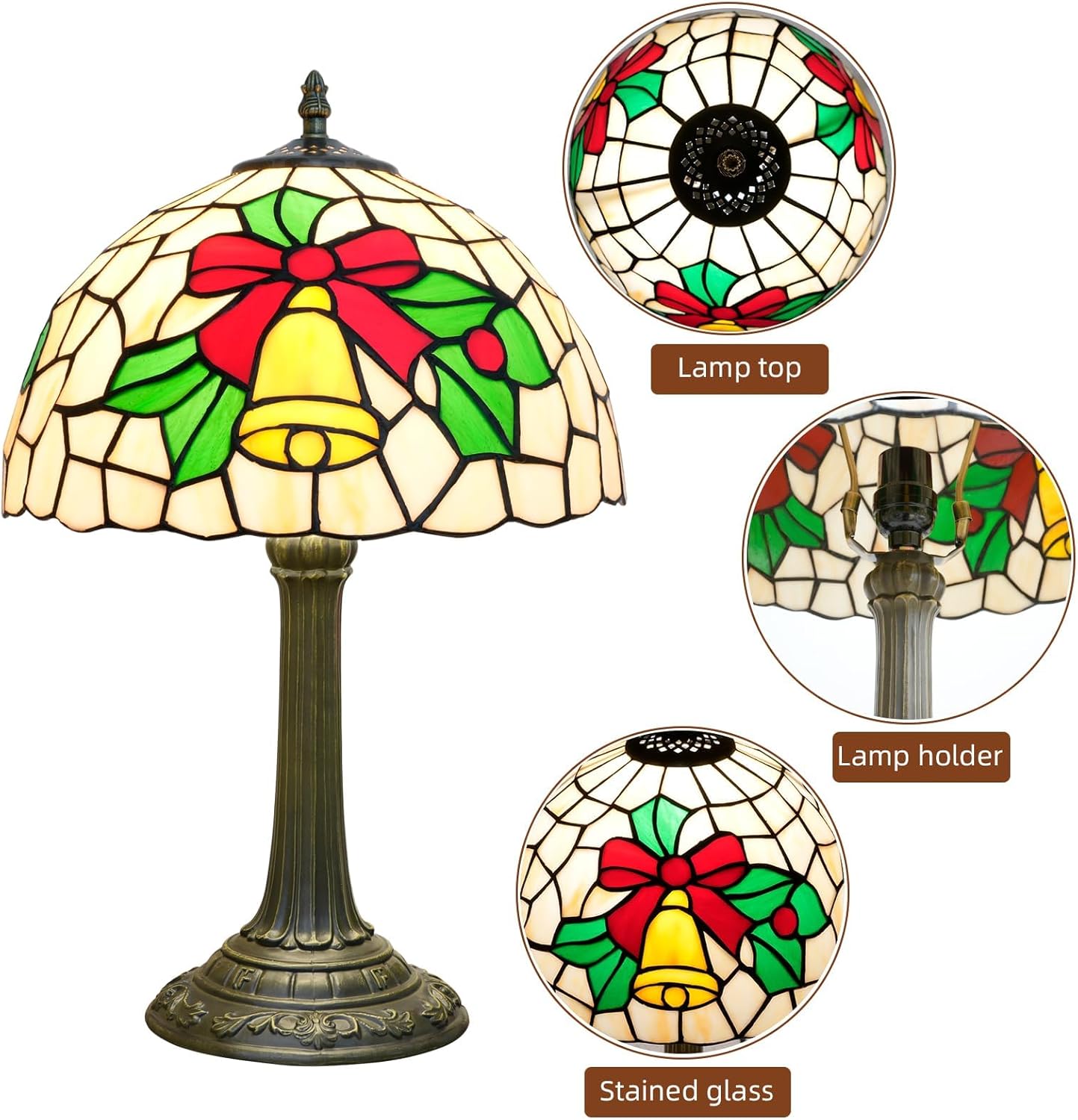 Tiffany Lamp Stained Glass Lamp 12 Inch Yellow Christma Bell Design Warm Color Reading Lamp Suitable For Coffee Shops Dormitories Home Office Deco Tiffany Style Retro Holiday Home Decoration Gift