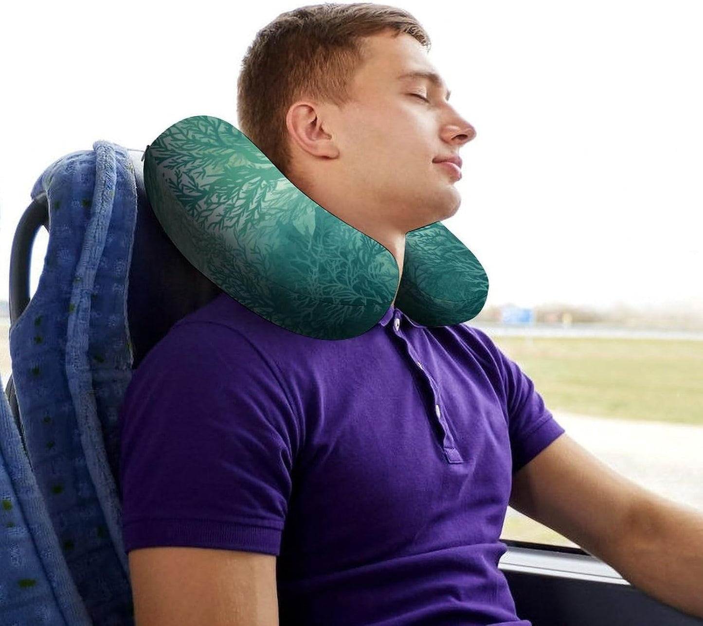 Green Sea Blue Seaweed Neck Pillow Memory Foam U Shaped Pillows Portable Pillows for Shoulder Travel Head Support Pillow with Concealed Zipper for Airplane Car Home Office