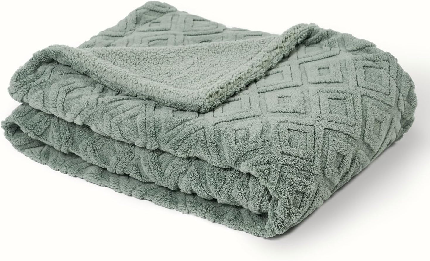 EverGrace Jacquard Boho Sherpa Fleece Throw Blanket for Couch, Super Soft Cozy Fuzzy Plush Blankets for Winter, Reversible Thick Warm Blanket for Bed, Sofa, Living Room, Sage Green, 50" x 60"
