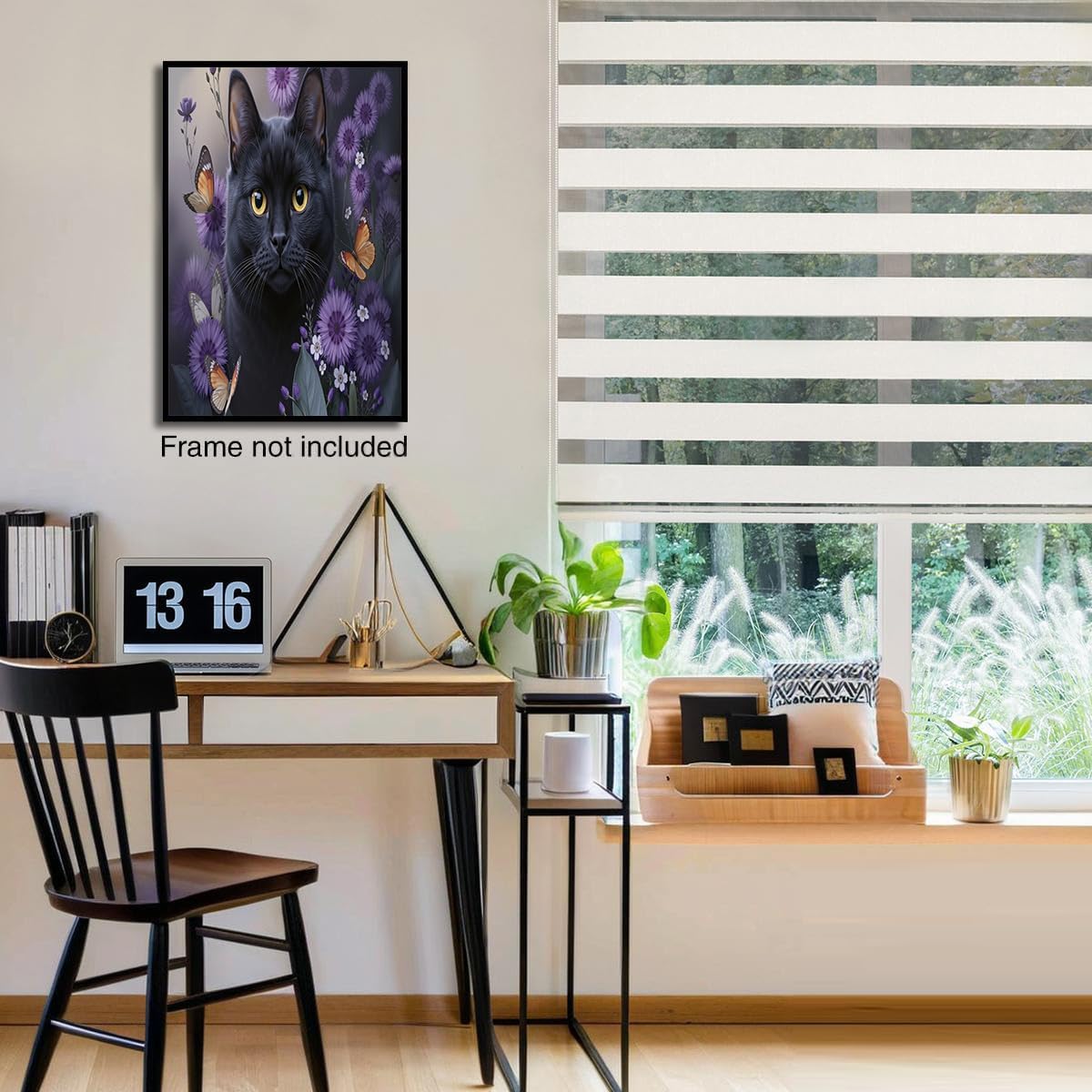 GDJSMIN Watercolor Style Wall Art, Animal Black Cat Purple Flowers Design Poster for Reading Room Living Room Decor 24 x 36 inch Unframed