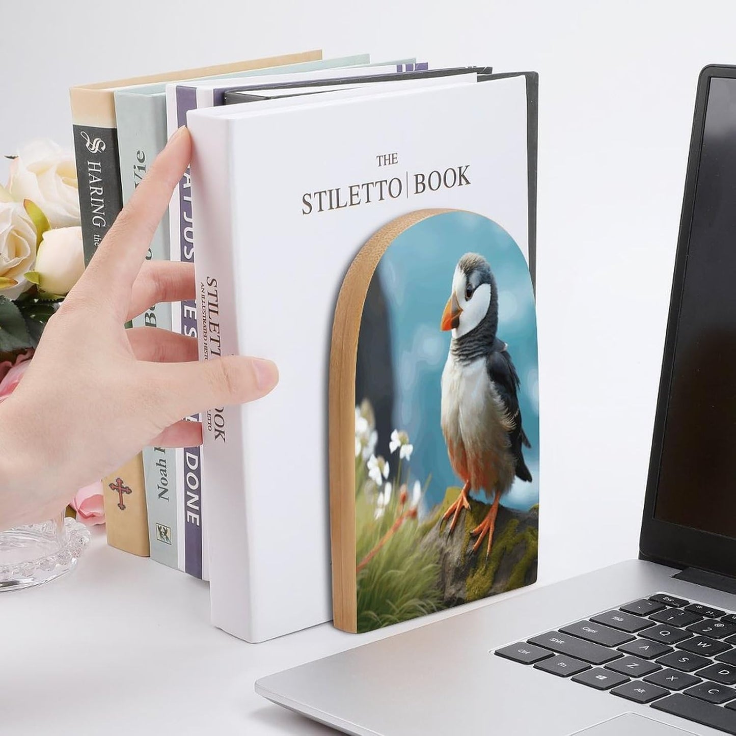 Cute Little Bird Bookend for Shelves Wooden Book End Large Size Sturdy Book Holders Stoppers with Metal Base for Bookshelves Slick Decorative Bookends Stands