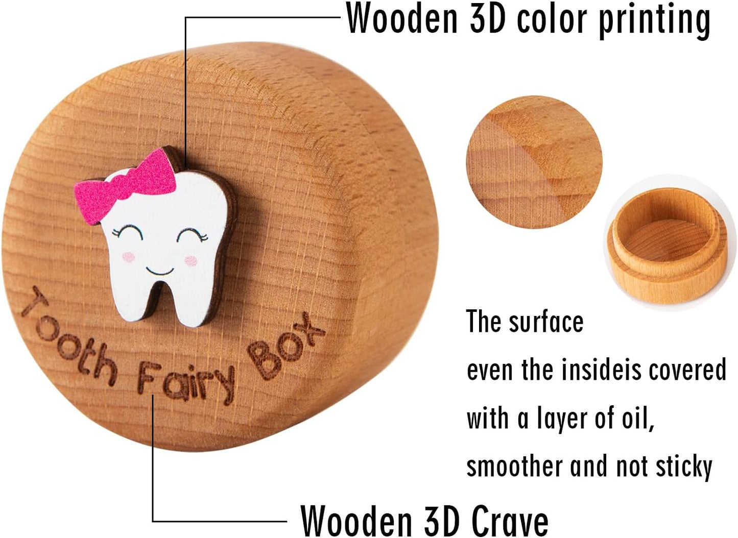 Tooth Fairy Box for Girls and Boys Wooden Cute Tooth Box with 3D Tooth, Lost Teeth Storage for Kids, Dropped Tooth Keepsake Box Gift (Pink and Blue)