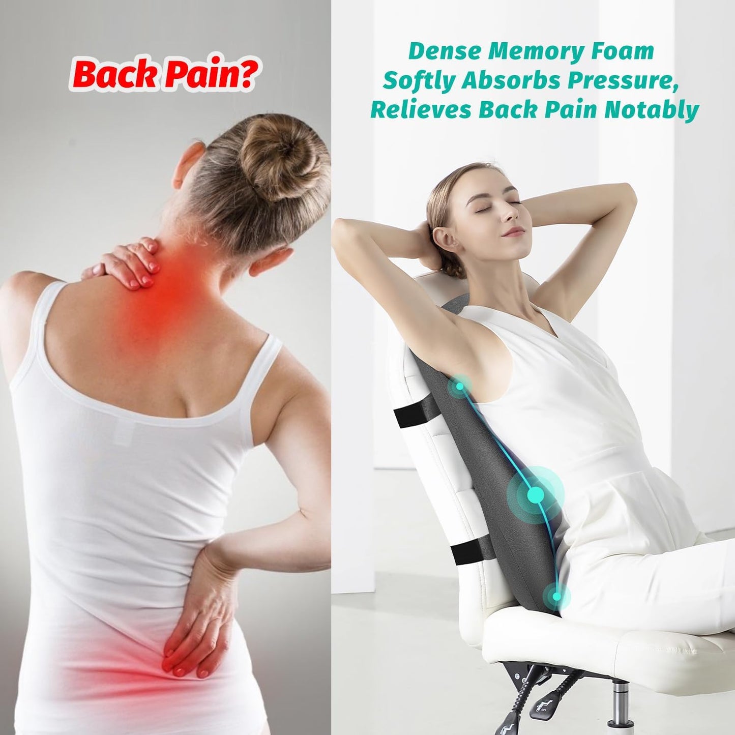 High Back Support for Office Chair Fully Support Entire Back for Comfort,Pain Relief and Posture Improved- Memory Foam Lumbar Support Pillow for Office Chair,Recliner