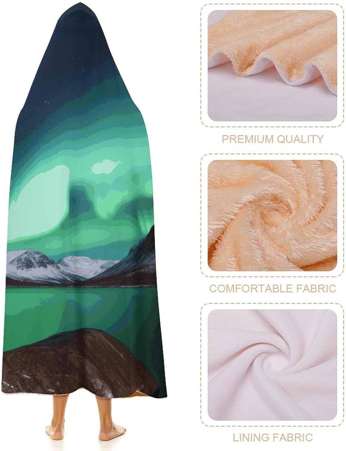Fleece Wearable Blanket Hoodie Hands-Free Warm Cozy Oversized Aurora Borealis Blanket for Working Lounging