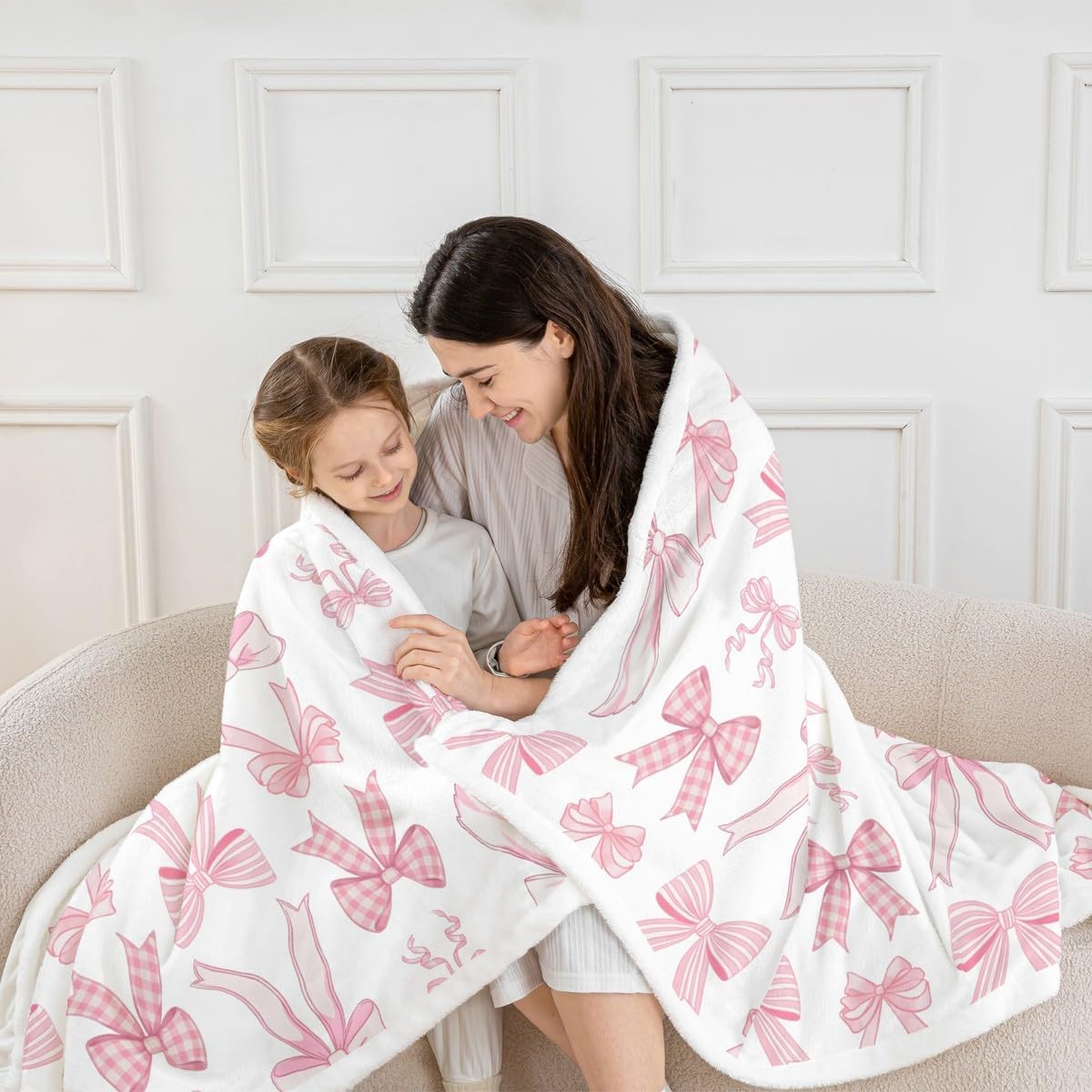 Manfei Bowknot Kids Throw Blanket Kawaii Pink Bow Tie Fuzzy Blanket for Girls Princess Room Decor, Cute Bow Print Blanket for Bed Couch Sofa, Soft and Breathable Fleece Blanket(50 x 60 Inches)