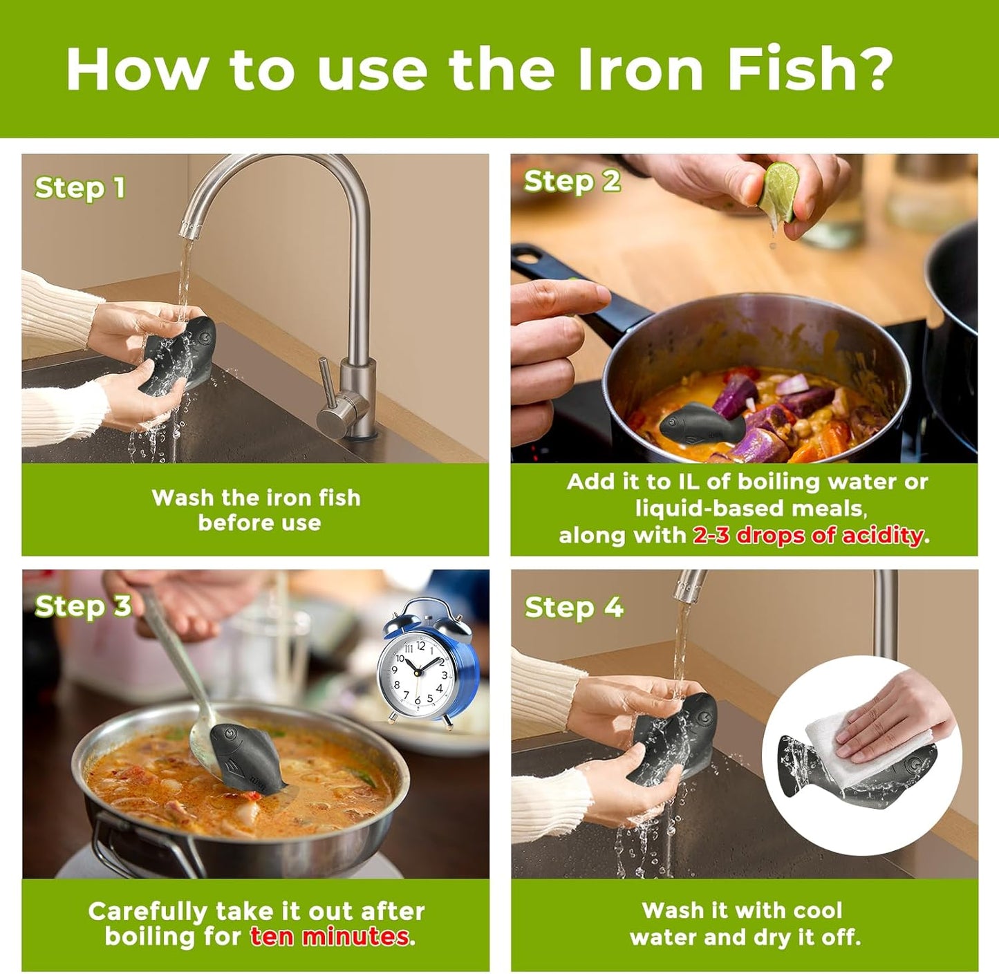 Iron Fish (2-Pack) – Natural Cooking Tool to Add Minerals to Food & Water, Safe & Reusable Supplement for Iron Deficiency, Anemia & Vegans