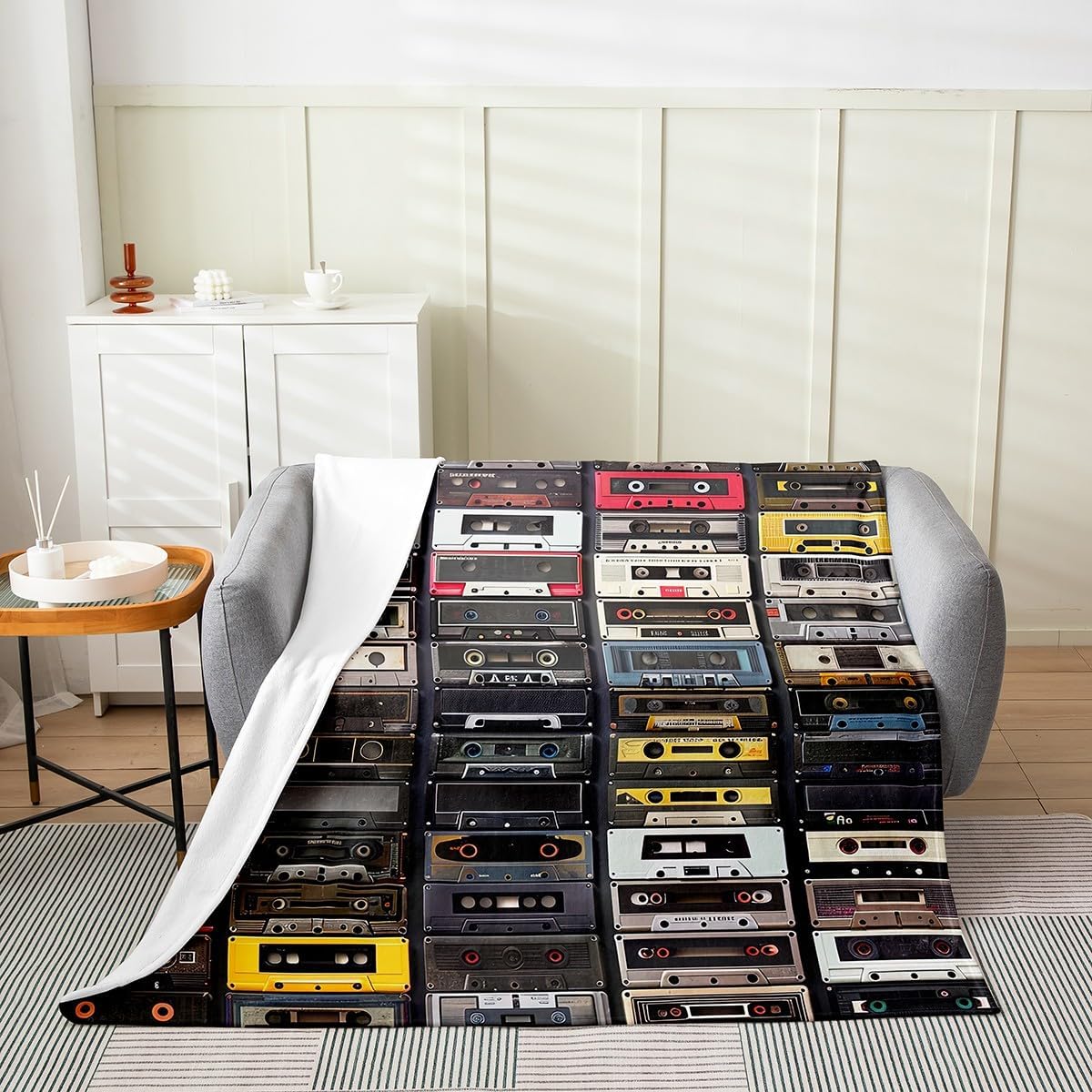Erosebridal Vintage Radios Fleece Blanket Retro Music Tape Printed Throw Blanket Cassette Music Playback Record Blanket for Kids Boys Girls Teens Hip Hop Fuzzy Blanket,Twin 60x80