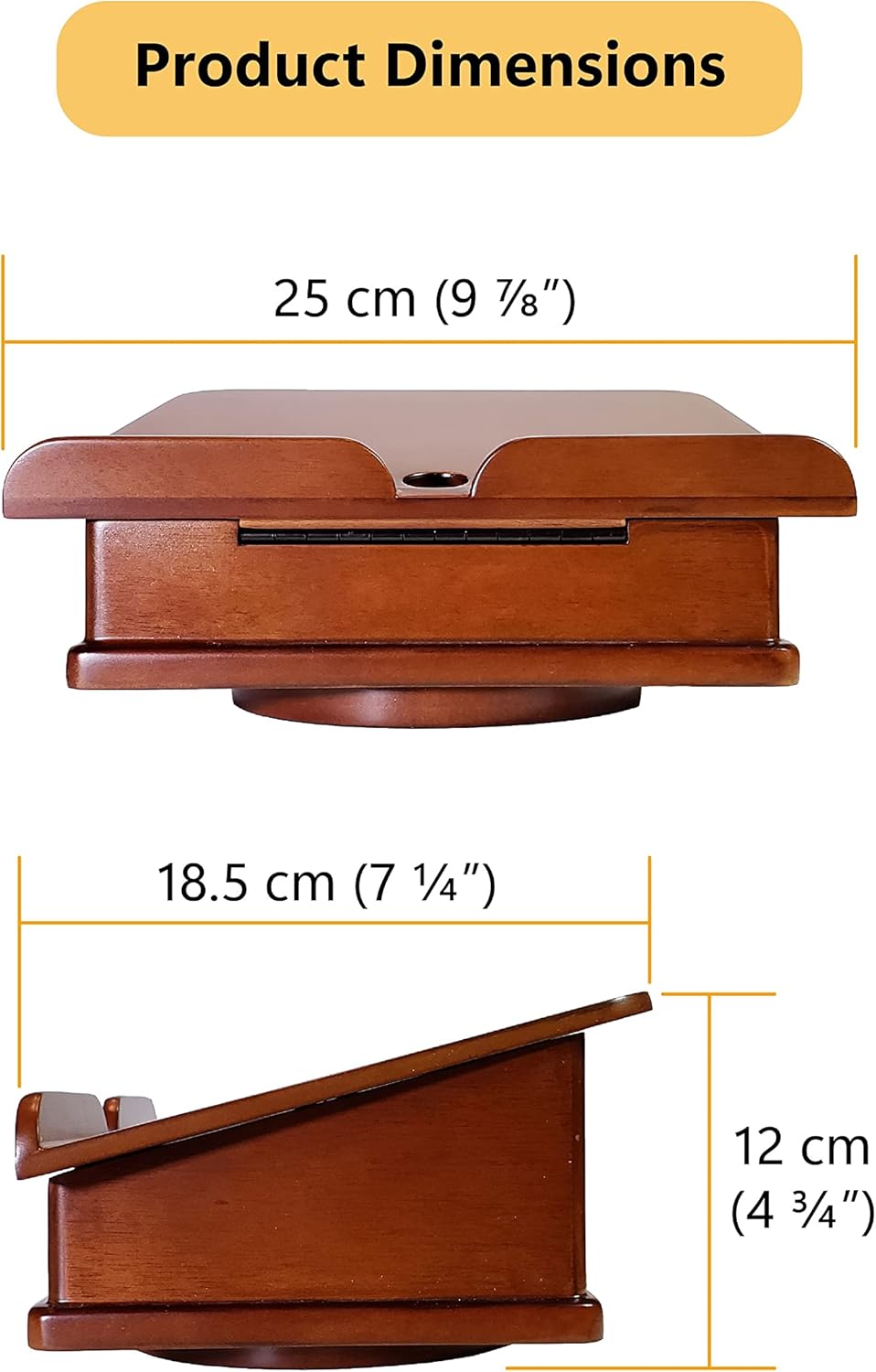 Wooden Book Stand for Cookbook Textbook and Tablet, Adjustable Angles, Spacious Storage Case, Carousel Base (Dark Cherry)