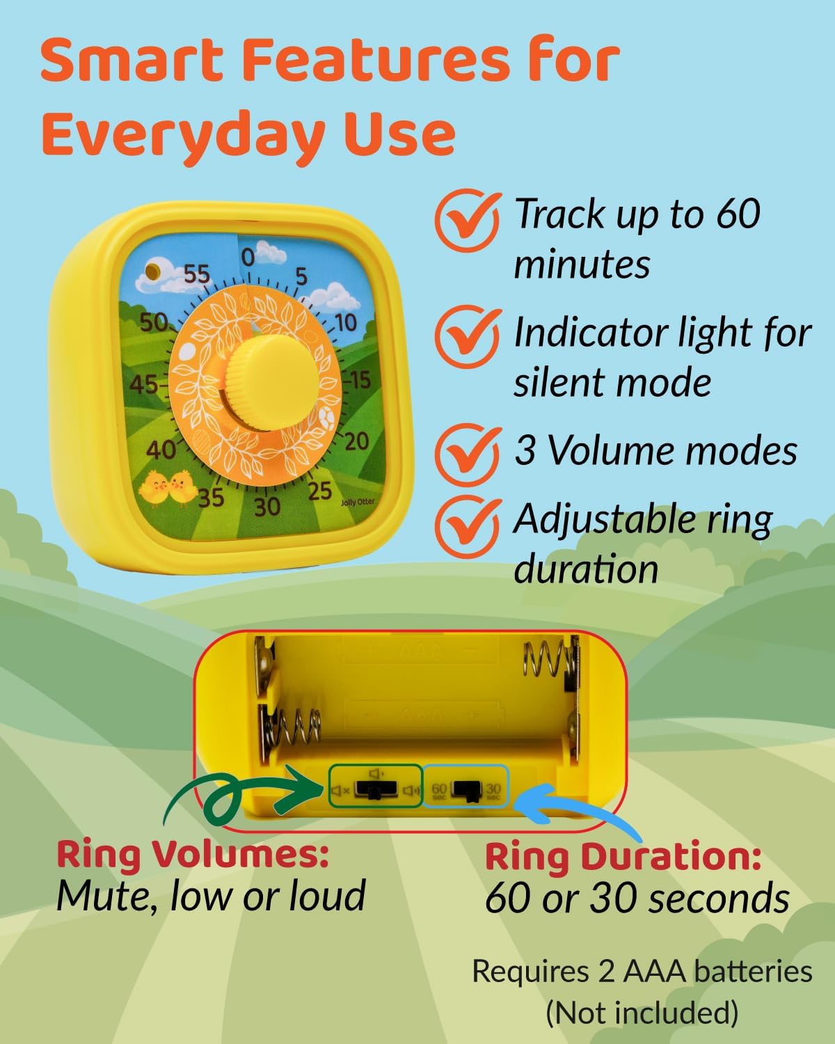 Visual Timer for Kids - The Perfect Kids Visual Aid for Classroom, Home & Desk Use - Great for Study, Productivity, Pomodoro, Toddlers Shower & Potty Training Timer 60 Minute Countdown Timer (Chick)