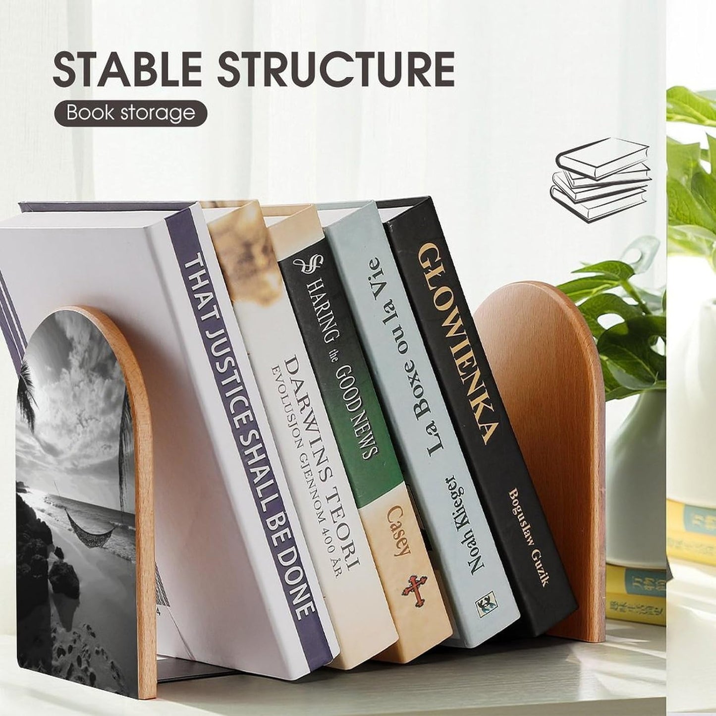 Black and White Beach Bookend for Shelves Wooden Book End Large Size Sturdy Book Holders Stoppers with Metal Base for Bookshelves Slick Decorative Bookends Stands