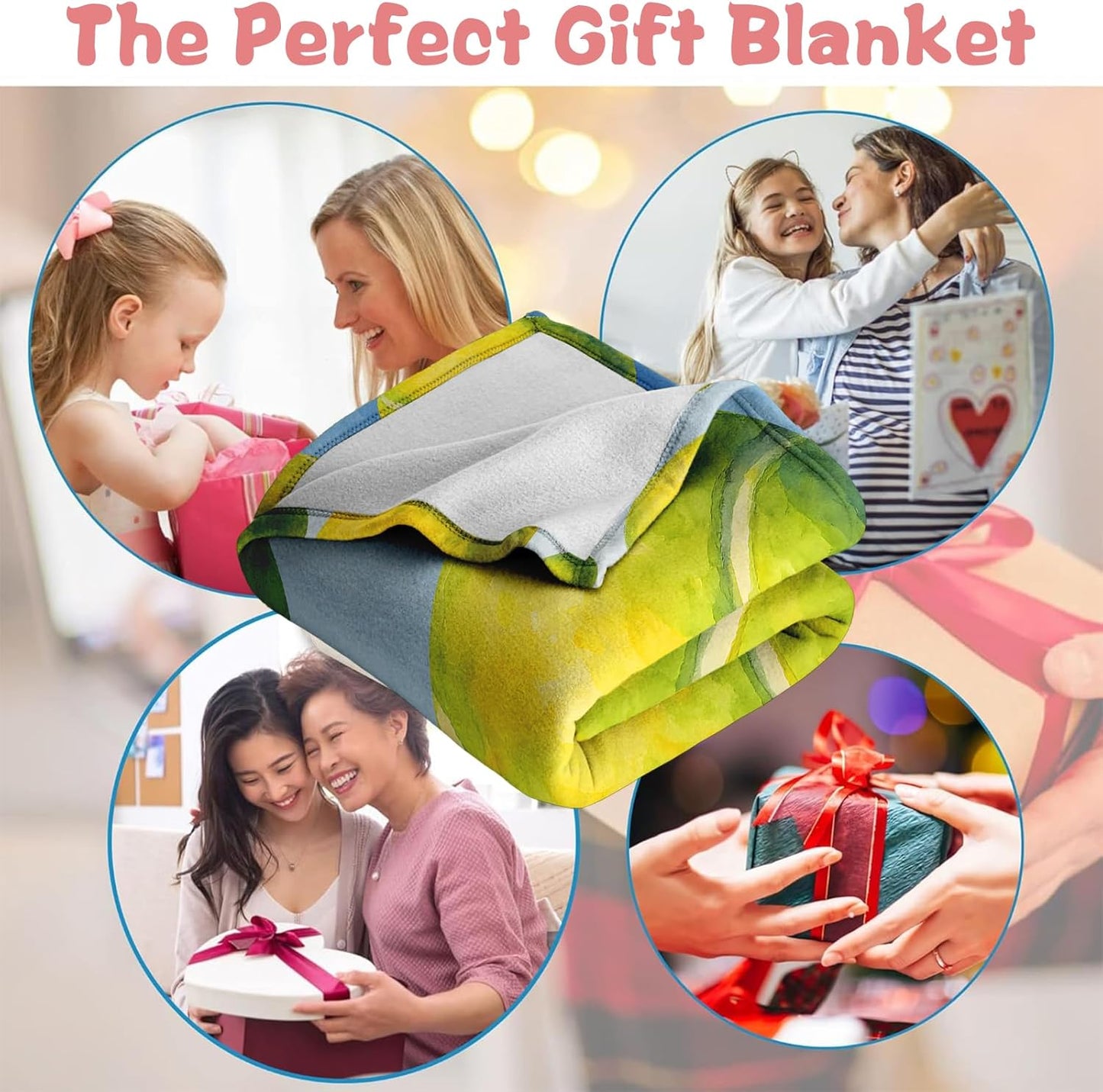 Tennis Ball Blanket Throw 50x60 Soft Flannel Fleece - Watercolor Blue Pattern Cozy Sofa Bed Dorm Decor - Gift for Player Coach, Senior Night Team Present for Women Men Girls