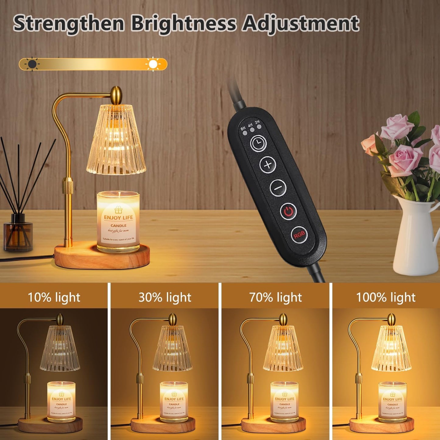 Candle Warmer Lamp with 8 Colors LED Changing,with Timer Dimmer Adjustable Height,Mothers Day Gifts,Vintage Home Decor