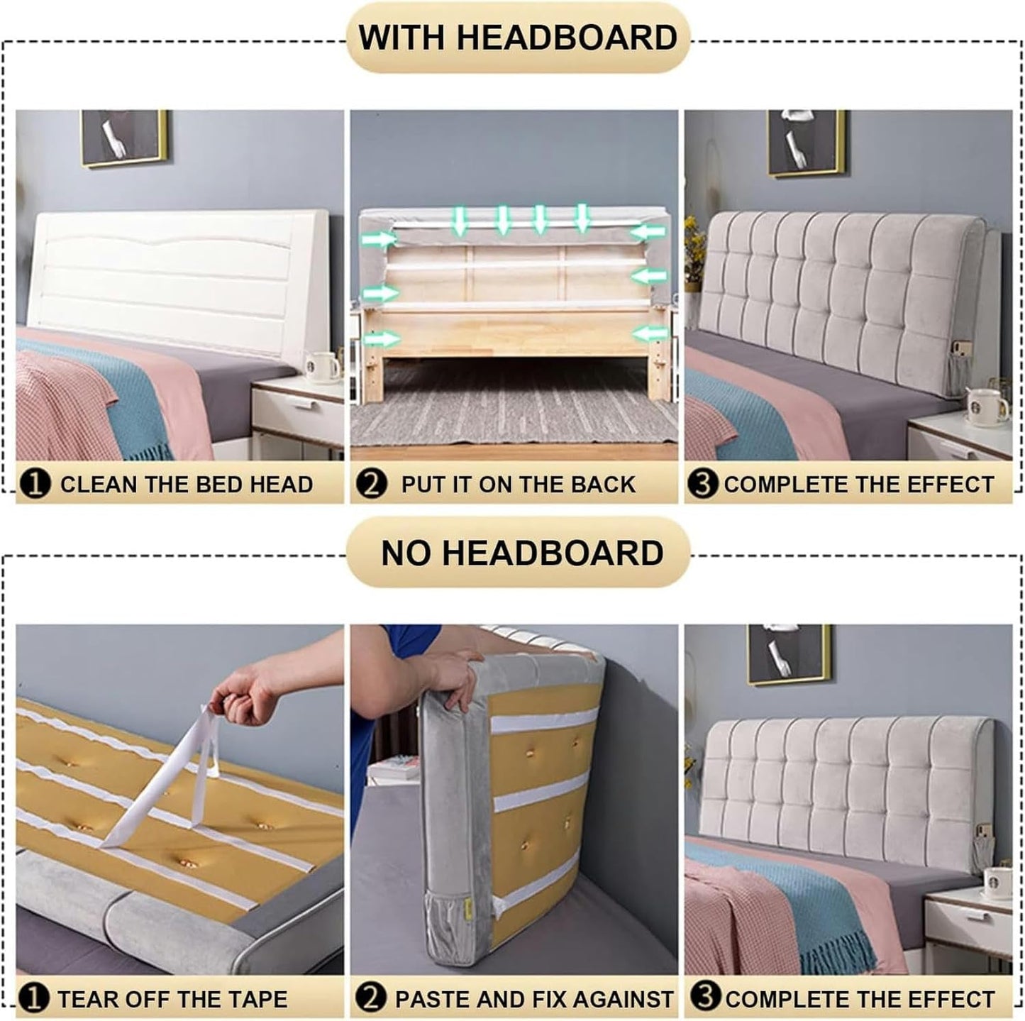 Rectangular Headboard Upholstered Wall Mount Pillow Fleece Reading Support Cushion Large Rest Backrest Removable Lumbar Headboard Bolster for Tatami Daybed, Gray
