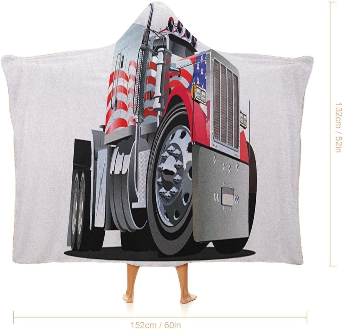 Throw Blankets, Truck Women Men Hooded Blanket, American Flag Themed Semi 18 Wheeler Transportation, Soft Warm Cozy, 60 x 80inches, Studying Reading Snuggling Napping Office, Red White Blue