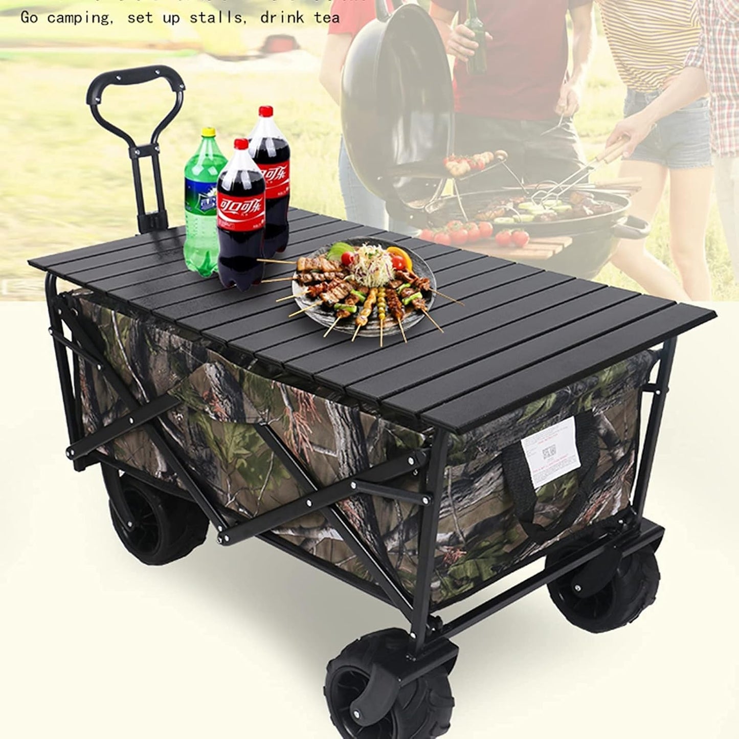 Folding Camping Cart, Garden Wagon, Collapsible Beach Garden Trolley, Cart Heavy Duty Trolley - for Shopping Beach Outdoor Garden Picnic (Camouflage Green) (Camouflage Green)