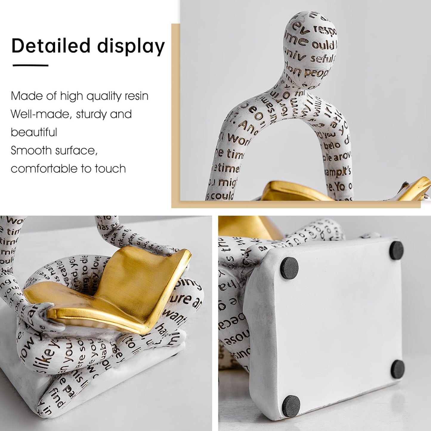 Bookends for Shelves, Decorative Book Ends, Heavy Duty Book Stoppers, Thinker Statue Decor, Modern Home Office Decoration Bookshelf Accessories