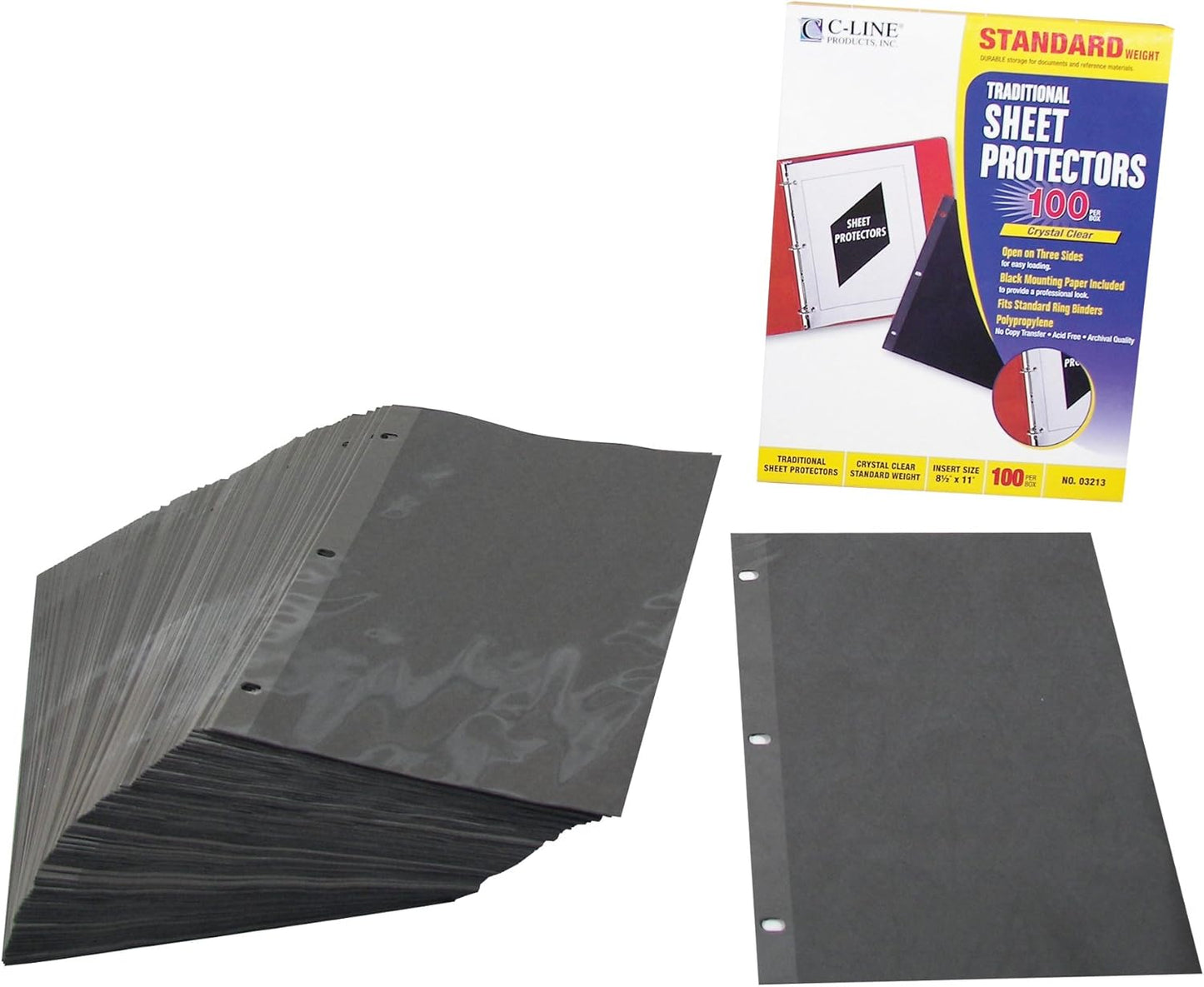 C-Line Traditional Standard Weight Poly Sheet Protectors, Clear, 8.5 x 11 Inches, 100 per Box (03213)