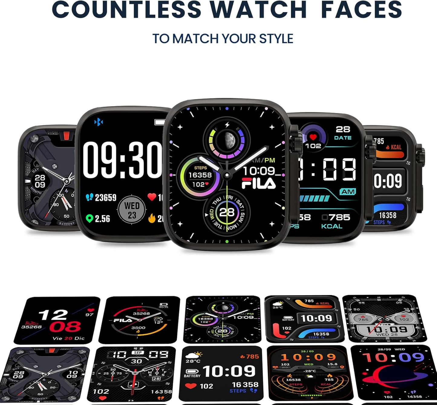 Fila Smart Watch with Bluetooth Calls, 1.83" Screen Fitness Tracker for Men Women, IP67 Waterproof, 120+ Workout Modes, 24/7 Heart Rate/Sleep Tracking, iOS Android Compatible - SW70 (Black)