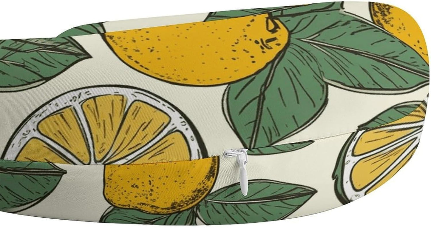 Lemon Fruit Pattern Neck Pillow Memory Foam U Shaped Pillows Portable Pillows for Shoulder Travel Head Support Pillow with Concealed Zipper for Airplane Car Home Office