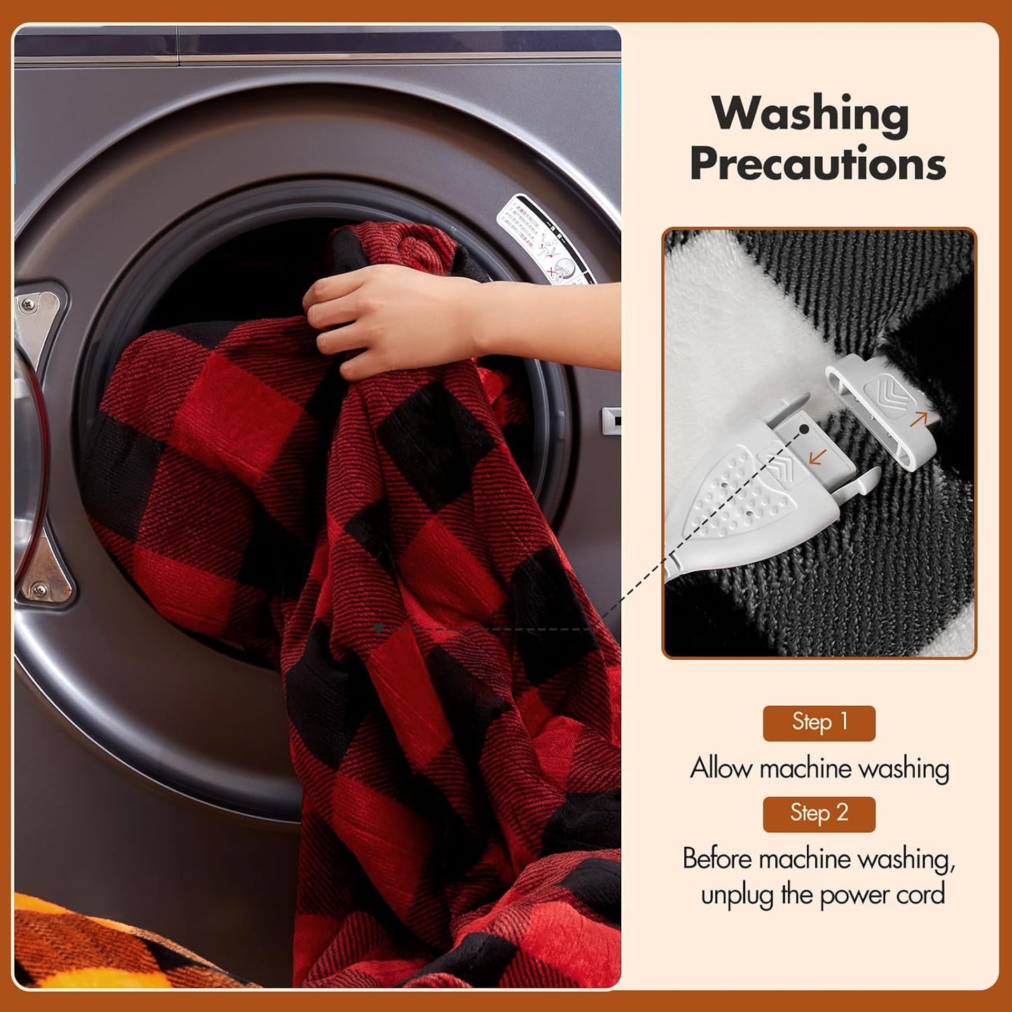 Electric Heated Sherpa Buffalo Plaid Christmas Throw Blanket with 8 Heating Levels & 8 Hours Auto Off, Fast Heating Warm Plush Washable Blanket with Over-Heat Protection, ETL Certification, Black